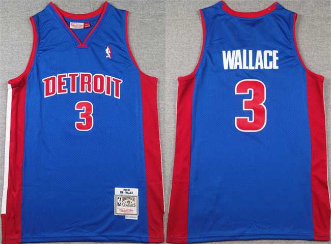 Mens Detroit Pistons #3 Ben Wallace Blue Throwback Stitched Jersey->->NBA Jersey